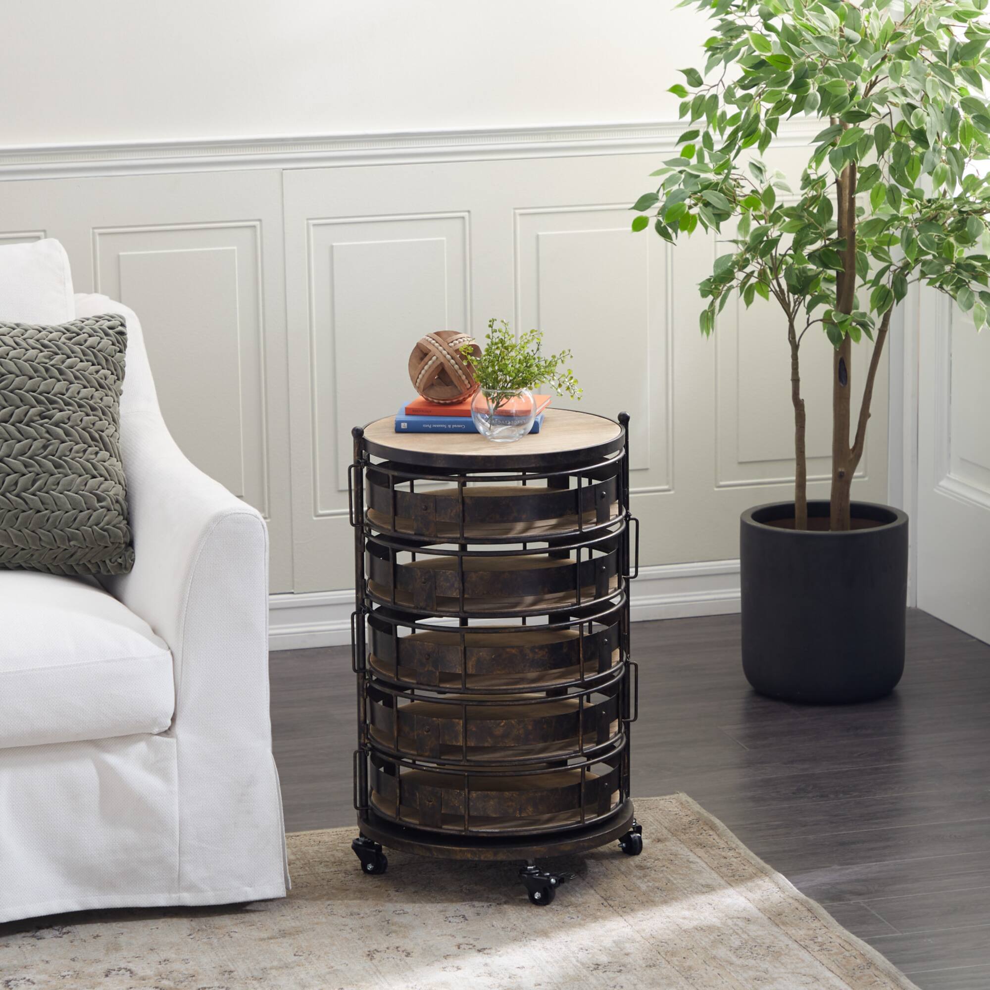 Brown Metal Farmhouse Storage Cart, 28" x 17" x 17"